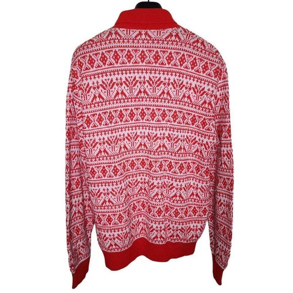 Vintage 70s Pullover Ski Sweater Mens Size L Nordic Fair Isle Quarter Zip Spread - Picture 3 of 5